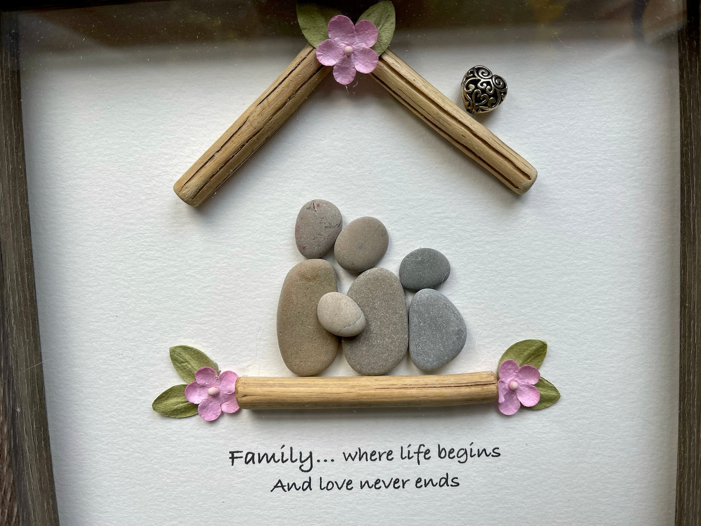 Sea Glass Pebble Art, Pebble Art Birds, Gift for Her, Mother Gift, Grandmother Gift, Seaglass Picture, Family in Home
