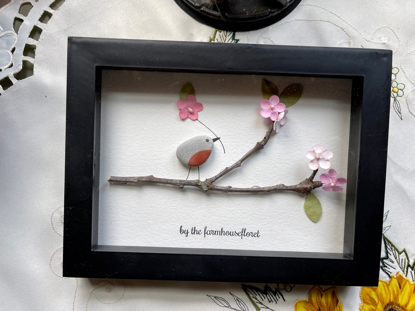 Sea Glass Pebble Art, Pebble Art Bird, Gift for Her, Friendship Gift, Seaglass Picture, Bird Lover Gift, Robin