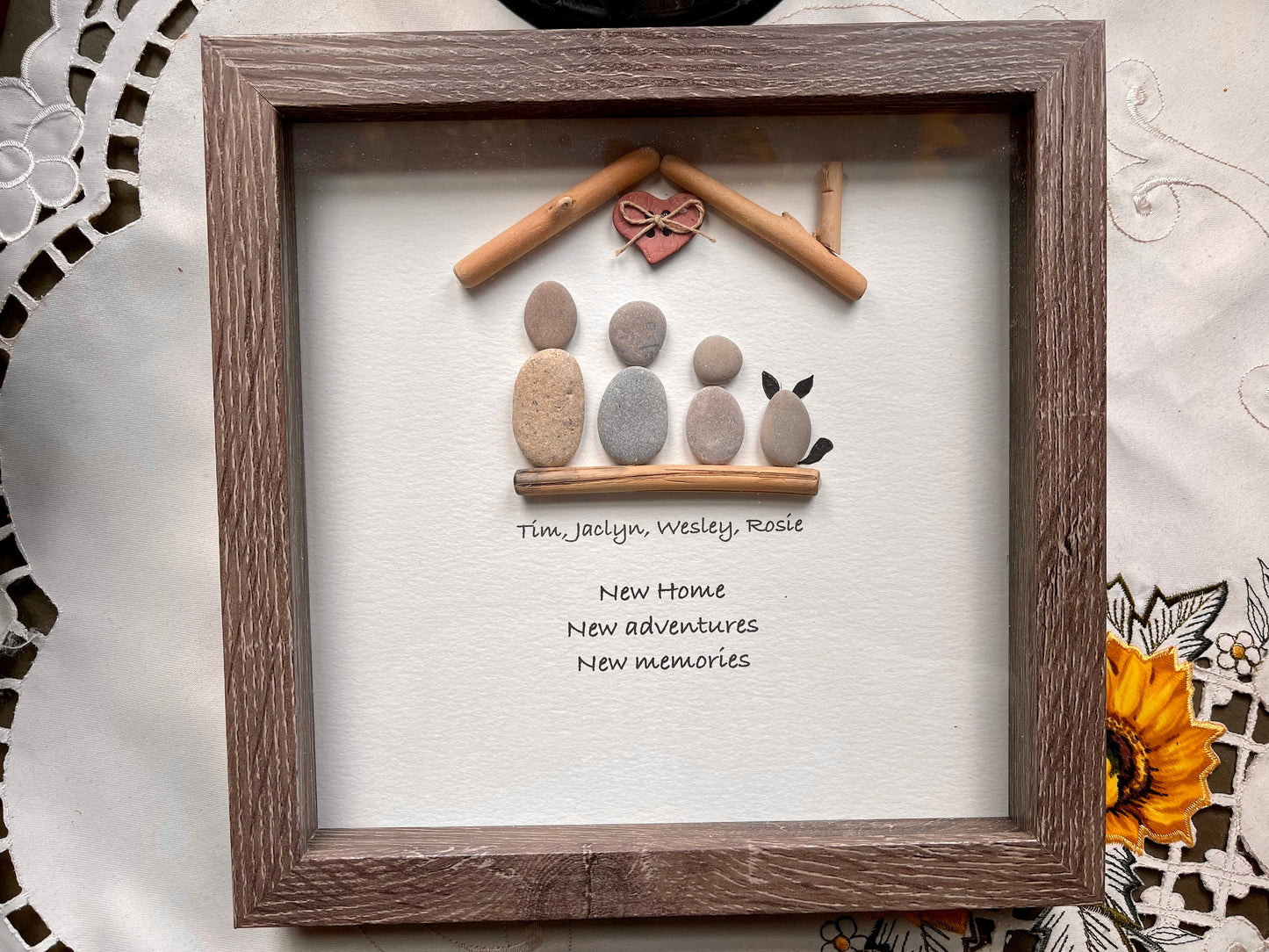 Sea Glass Pebble Art, Pebble Art Birds, Gift for Her, Mother Gift, Grandmother Gift, Seaglass Picture, Family in Home