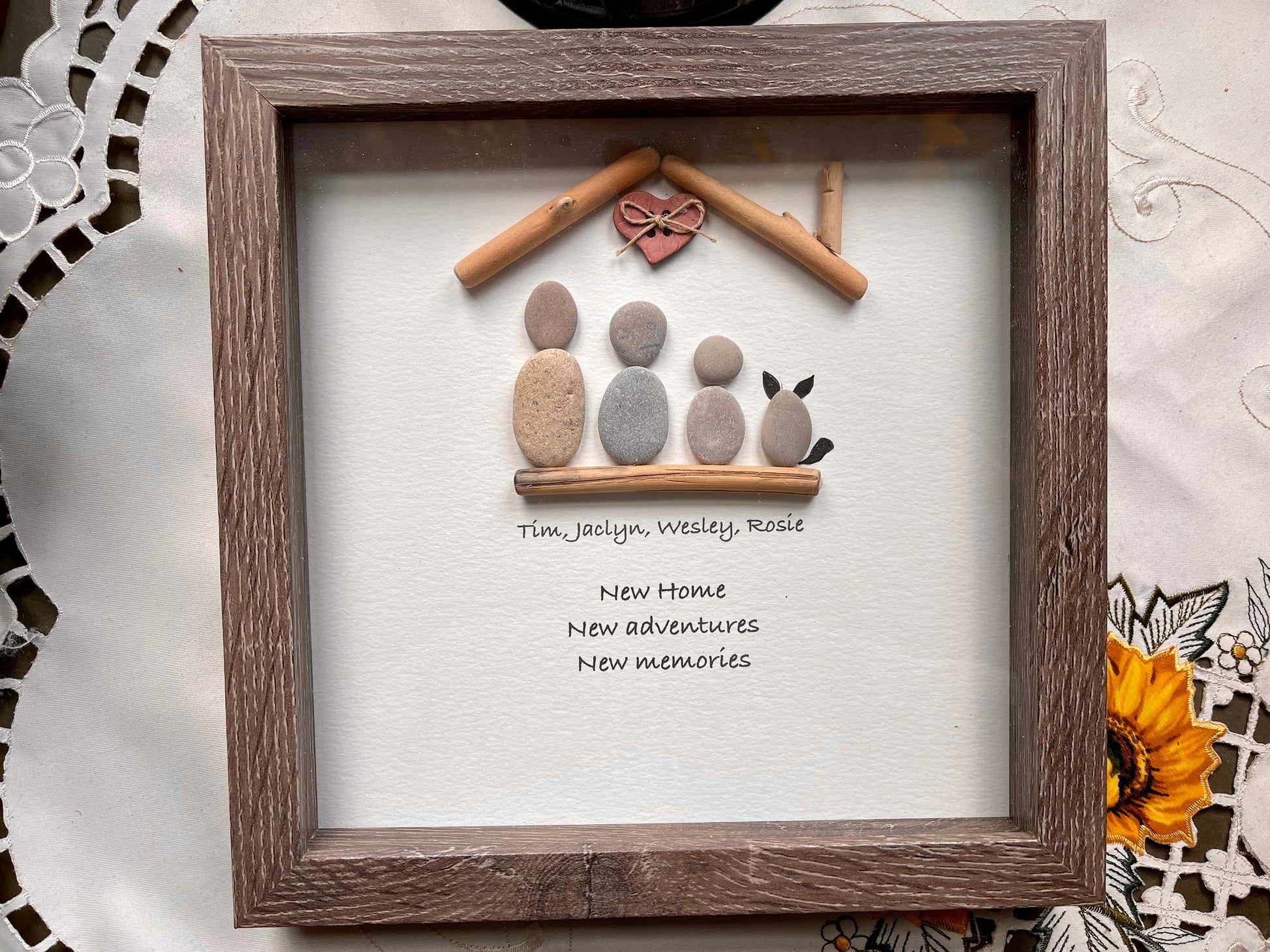 Sea Glass Pebble Art, Pebble Art Birds, Gift for Her, Mother Gift, Grandmother Gift, Seaglass Picture, Family in Home