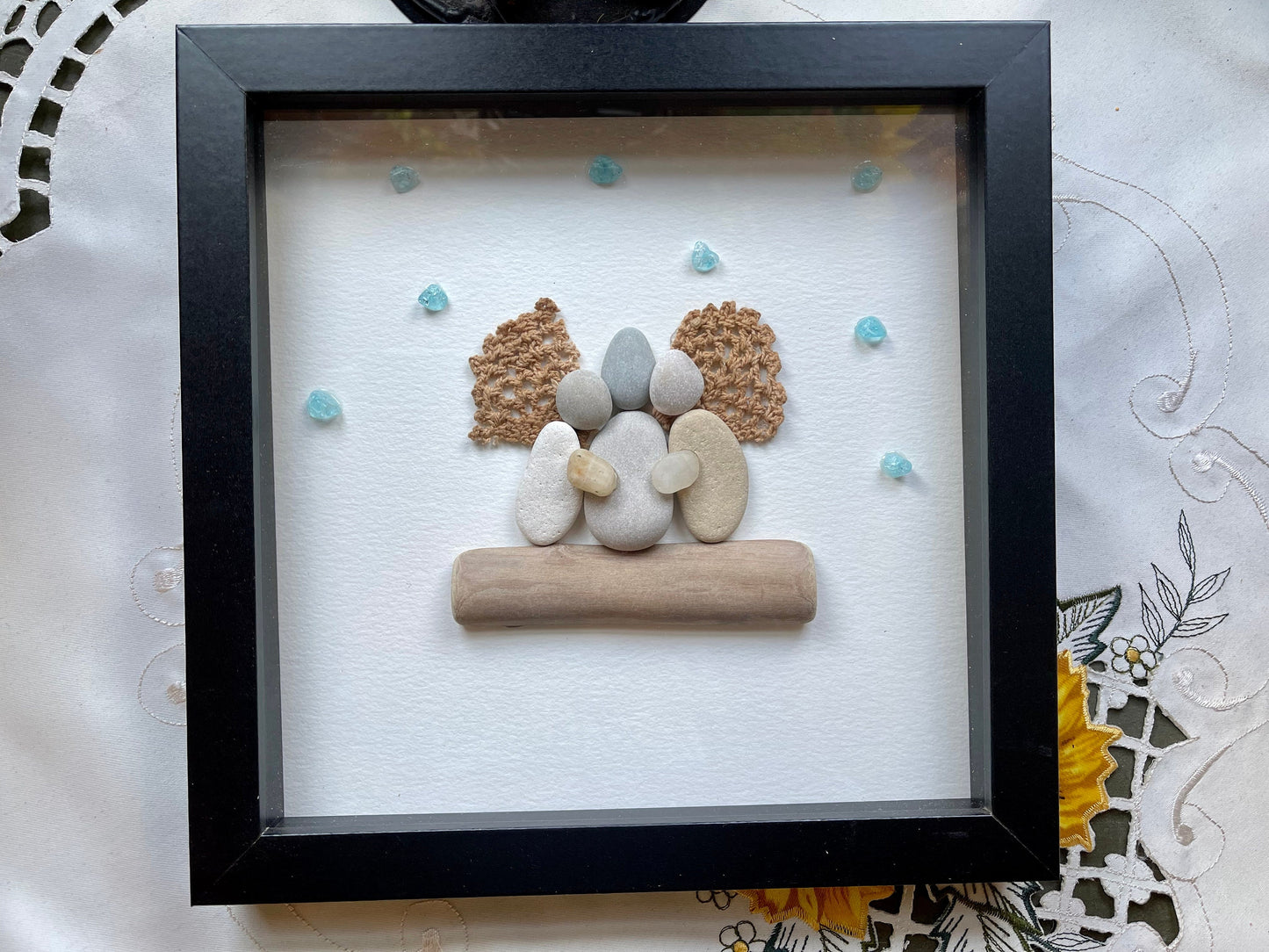 Sea Glass Pebble Art, Pebble Art Nature, Gift after Loss , Sympathy Gift, Seaglass Picture, In Memory Of
