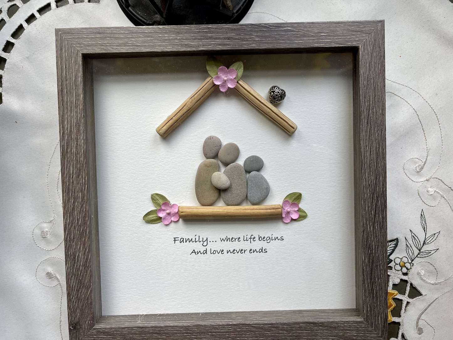 Sea Glass Pebble Art, Pebble Art Birds, Gift for Her, Mother Gift, Grandmother Gift, Seaglass Picture, Family in Home