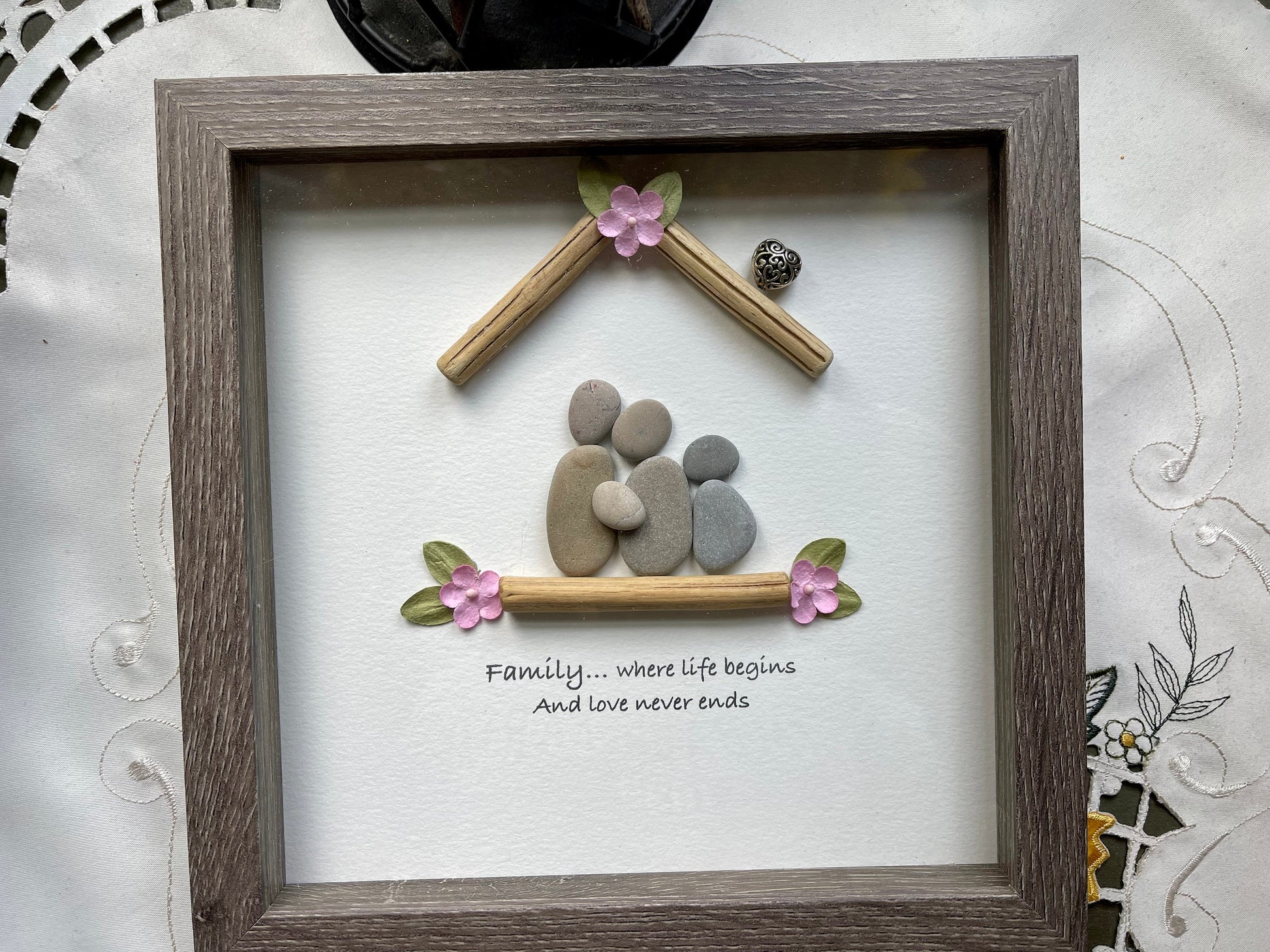 Sea Glass Pebble Art, Pebble Art Birds, Gift for Her, Mother Gift, Grandmother Gift, Seaglass Picture, Family in Home