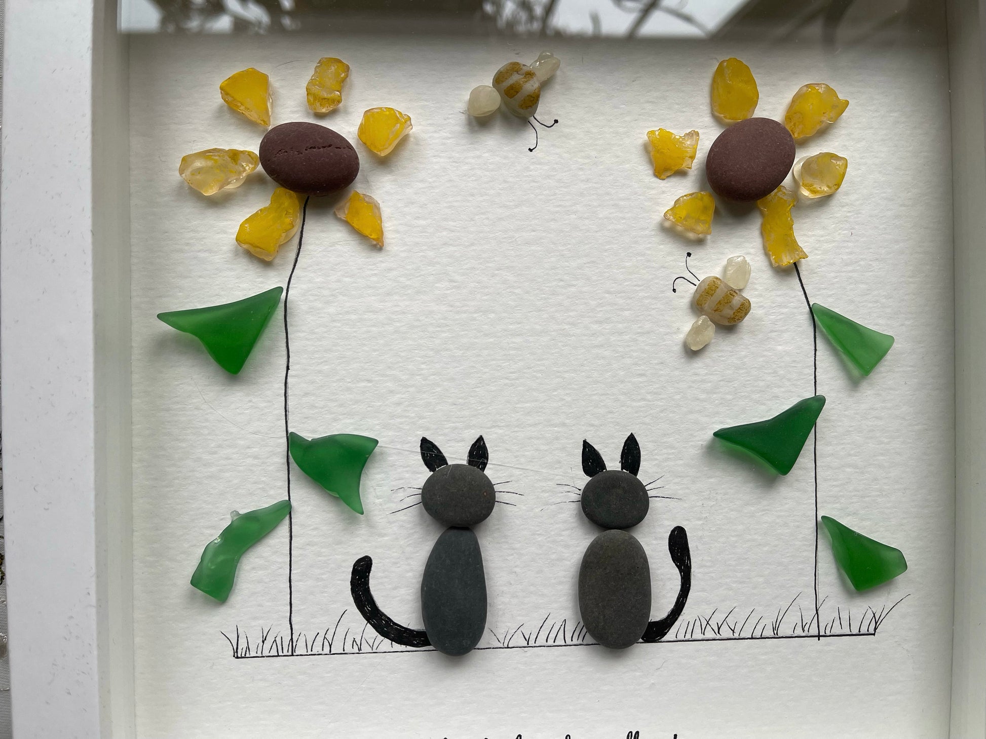 Sea Glass Pebble Art, Pebble Art Nature, Gift for Girl Friend, Friendship Gift, Seaglass Picture, Cat Lover