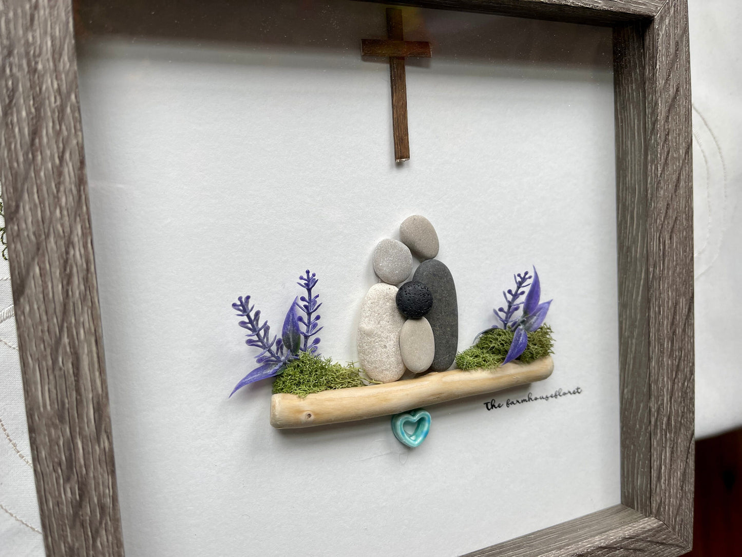 Sea Glass Pebble Art, Baptism Gift, Pebble Art Cross, Gift for Her, Religious Gift, Seaglass Picture, Bless This Child