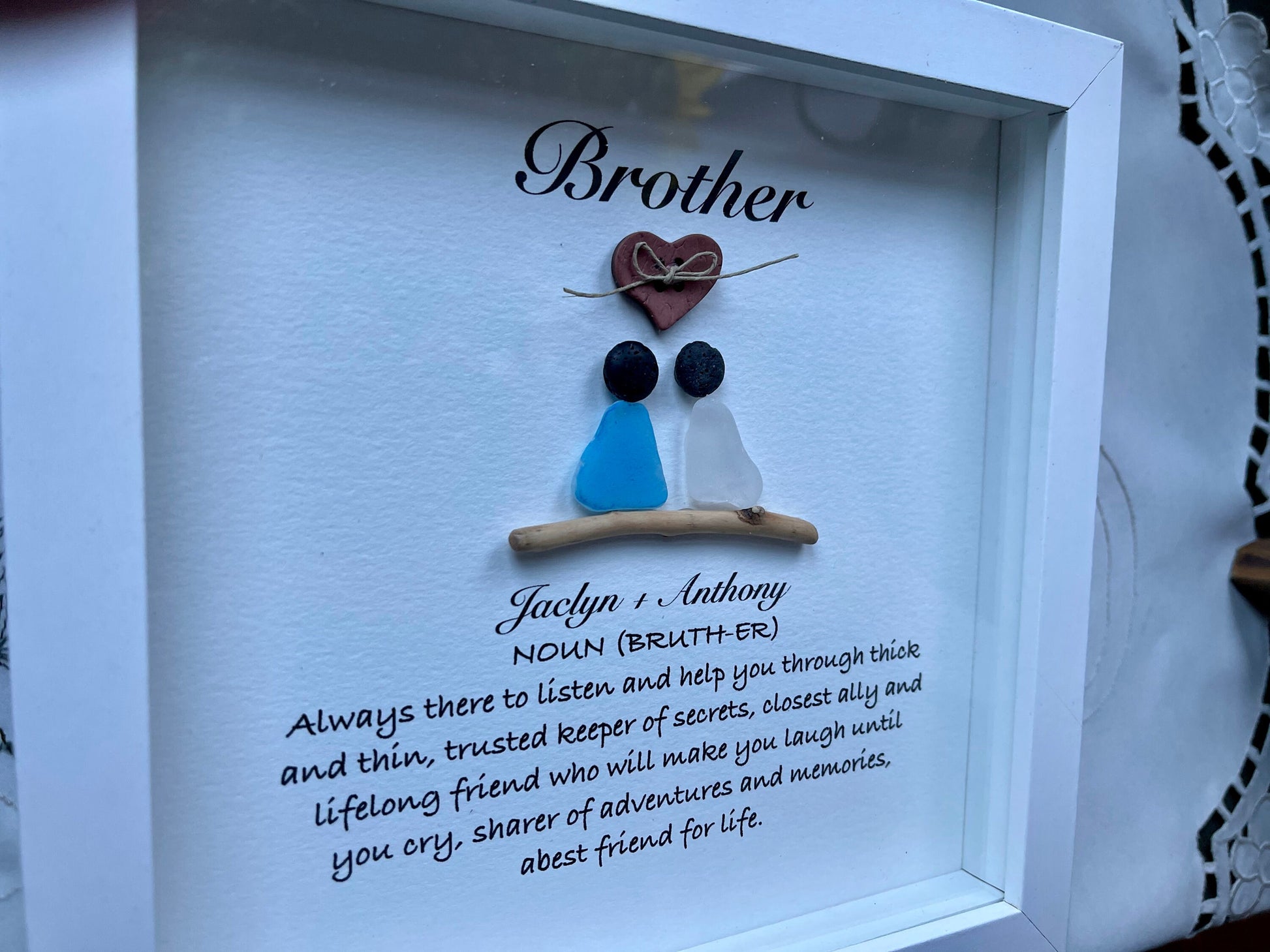Sea Glass Pebble Art, Pebble Art Flowers, Gift for Him, Brother Gift, Seaglass Picture, Family Is Forever