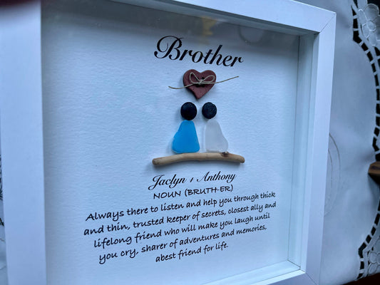 Sea Glass Pebble Art, Pebble Art Flowers, Gift for Him, Brother Gift, Seaglass Picture, Family Is Forever