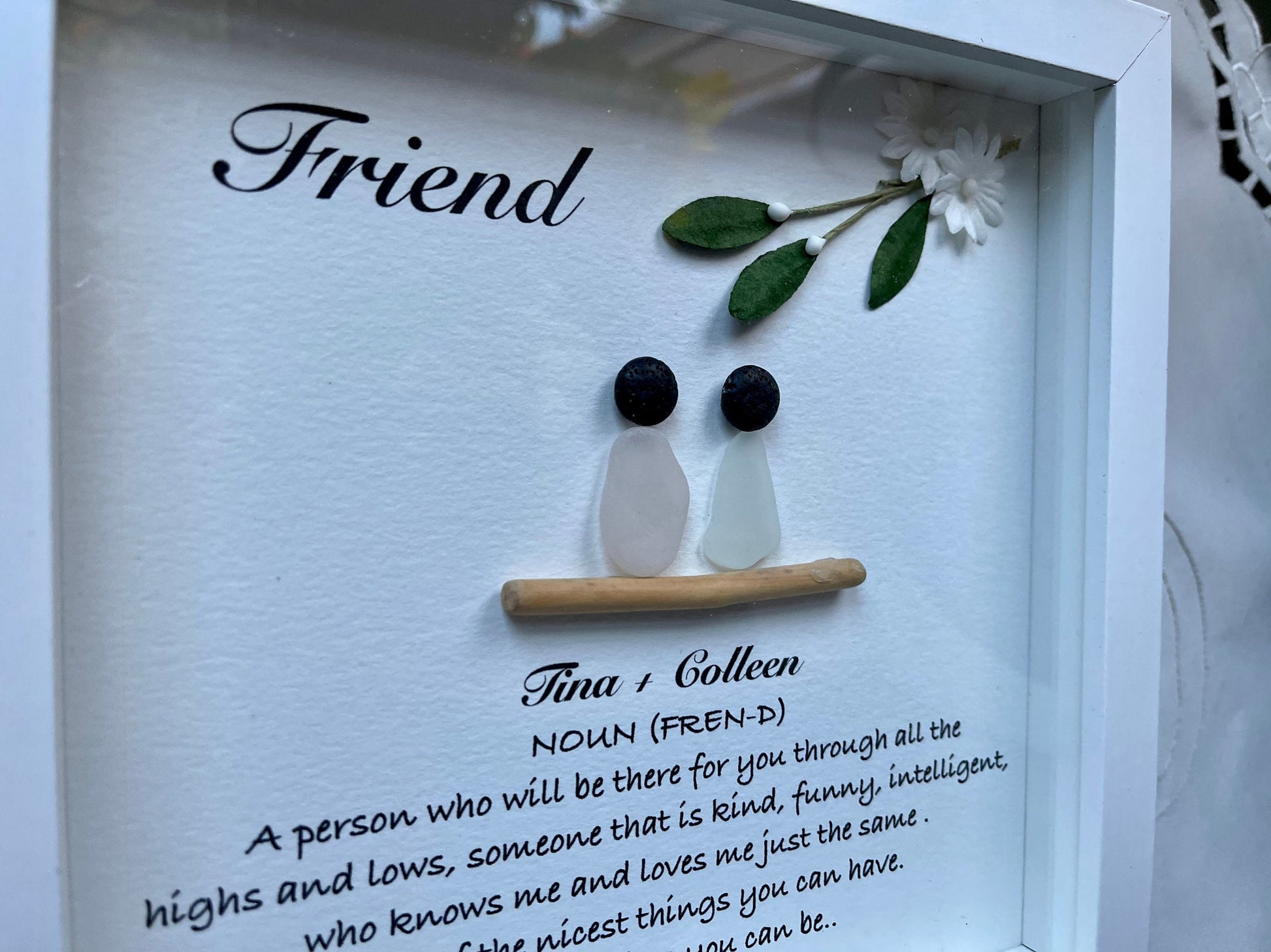 Sea Glass Pebble Art, Pebble Art, Gift for Her, Friendship Gift, Seaglass Picture, Friends
