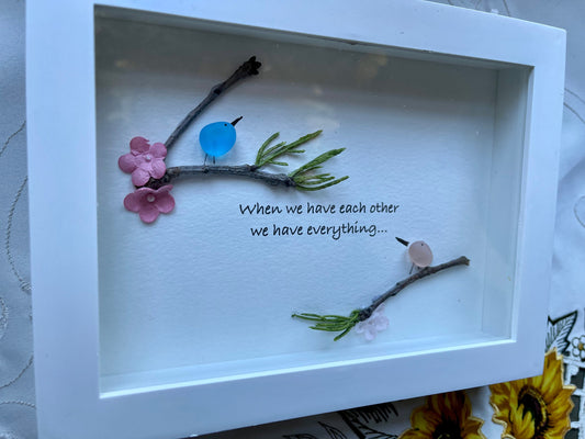 Sea Glass Pebble Art, Pebble Art Love Birds, Gift for Her, Valentines Day Gift, Seaglass Picture, Love