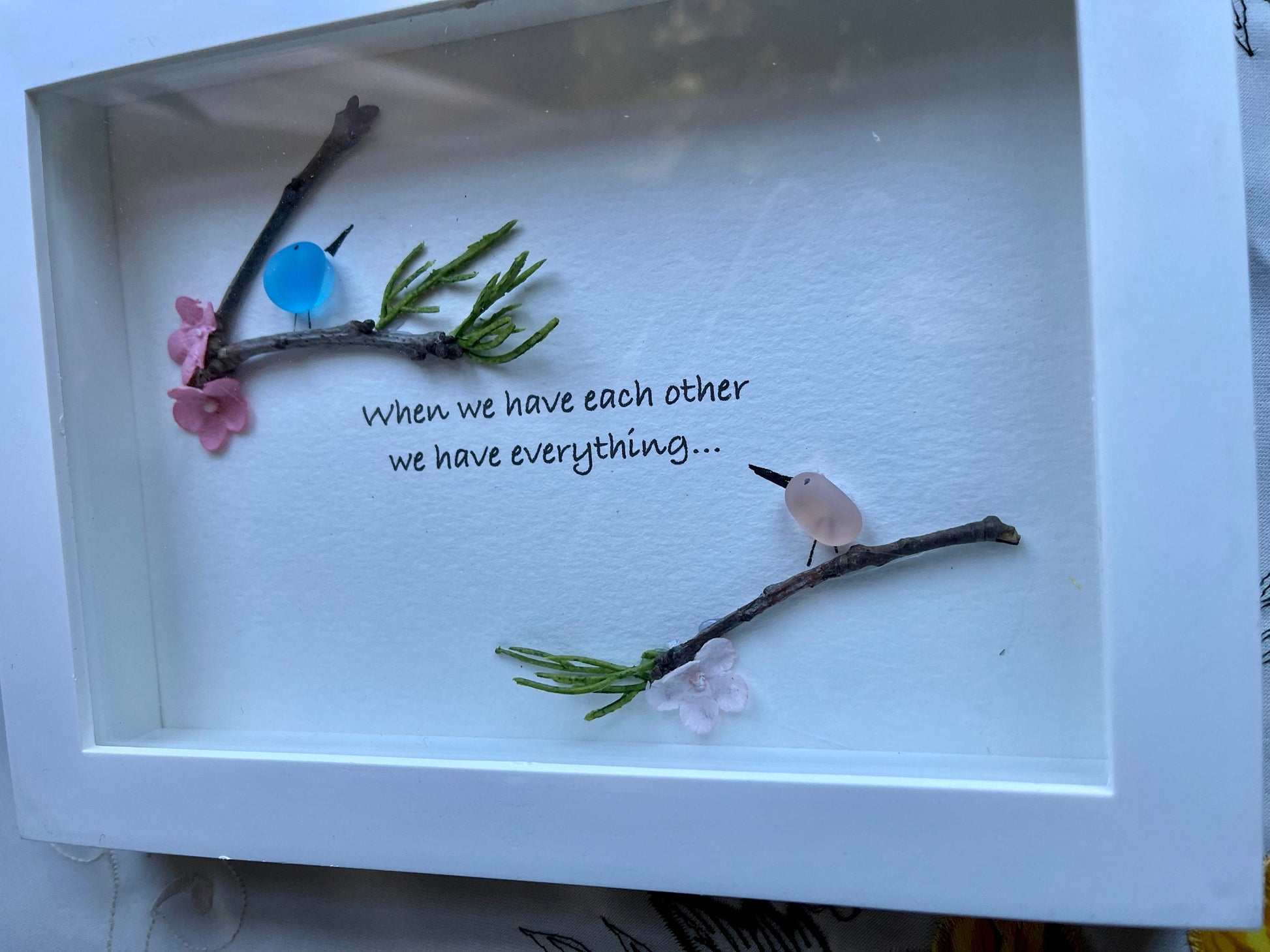 Sea Glass Pebble Art, Pebble Art Love Birds, Gift for Her, Valentines Day Gift, Seaglass Picture, Love