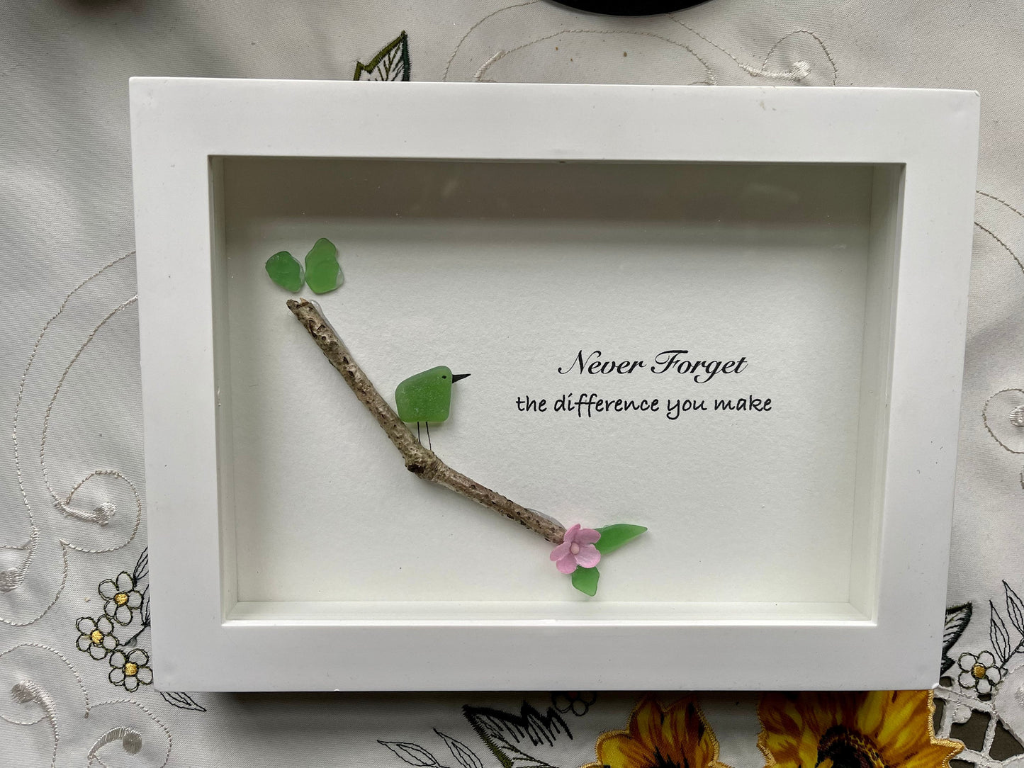 Sea Glass Pebble Art, Pebble Art Love Birds, Gift for Her, Valentines Day Gift, Seaglass Picture, Love