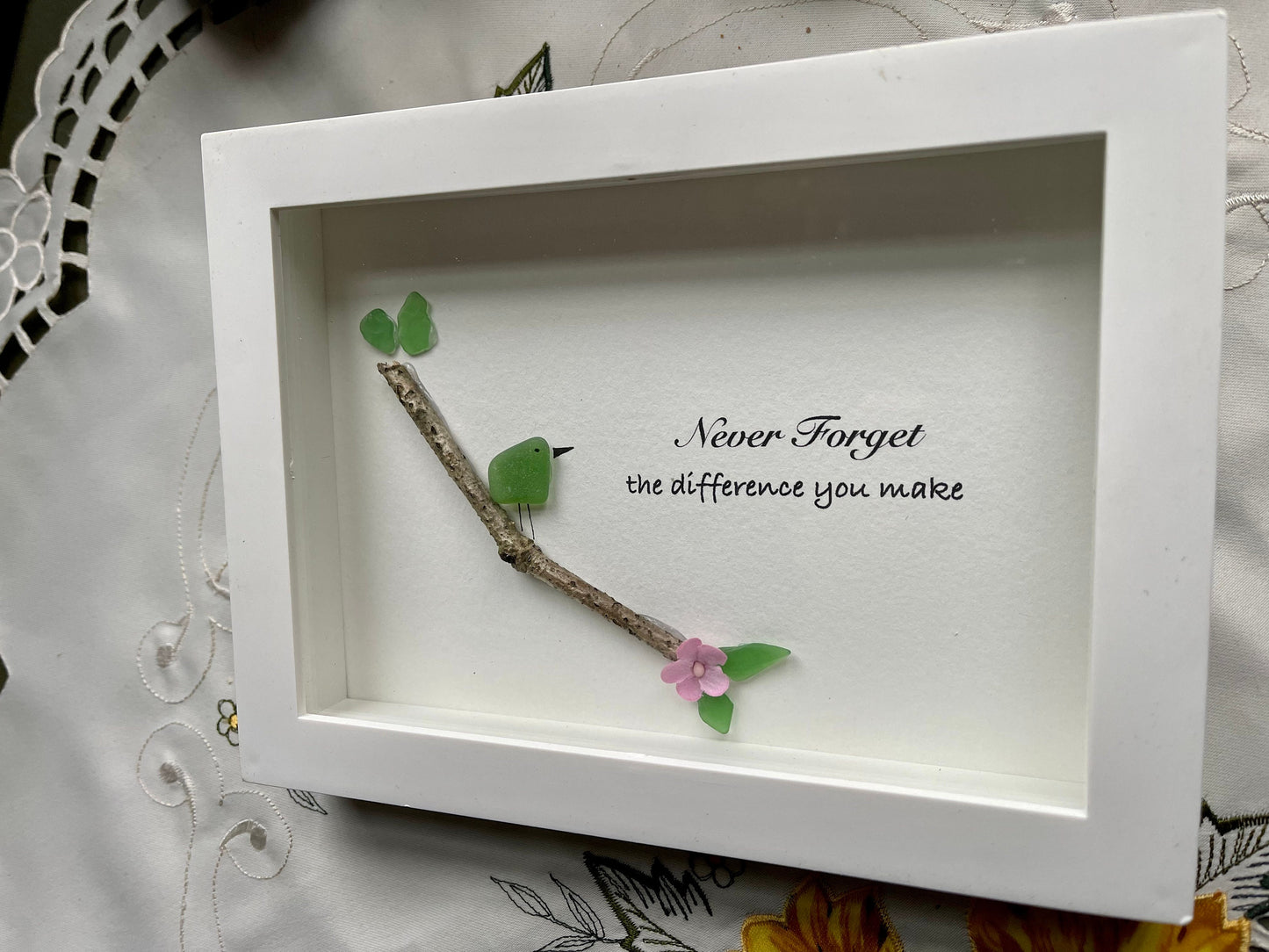 Sea Glass Pebble Art, Pebble Art Love Birds, Gift for Her, Valentines Day Gift, Seaglass Picture, Love