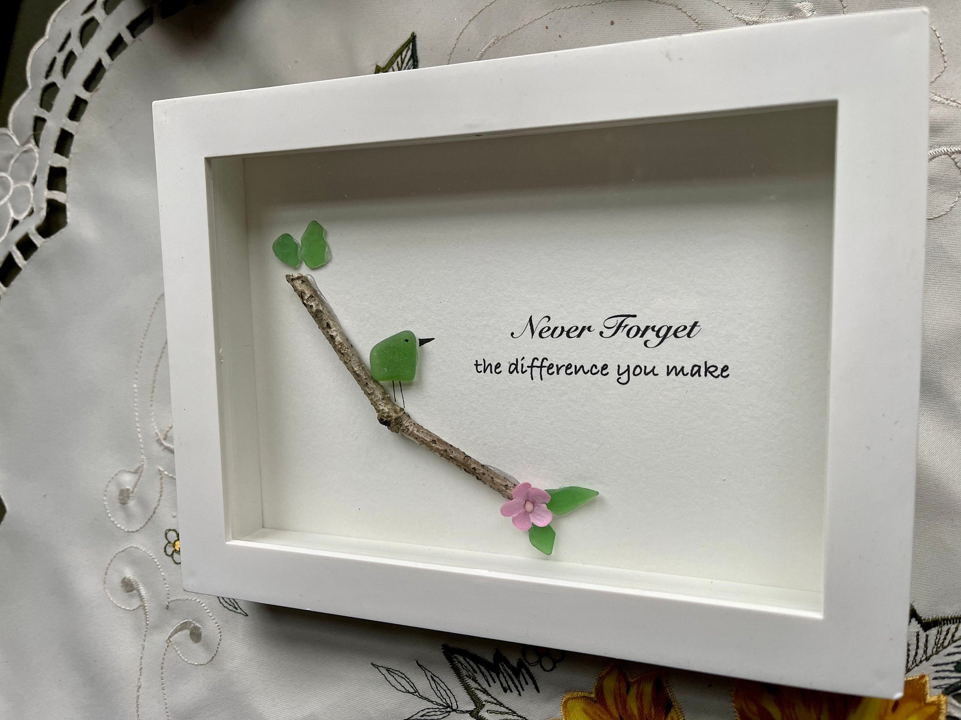 Sea Glass Pebble Art, Pebble Art Love Birds, Gift for Her, Valentines Day Gift, Seaglass Picture, Love