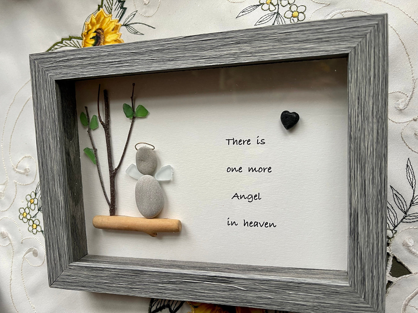 Sea Glass Pebble Art, Pebble Art Nature, Gift after Loss , Sympathy Gift, Seaglass Picture, In Memory Of