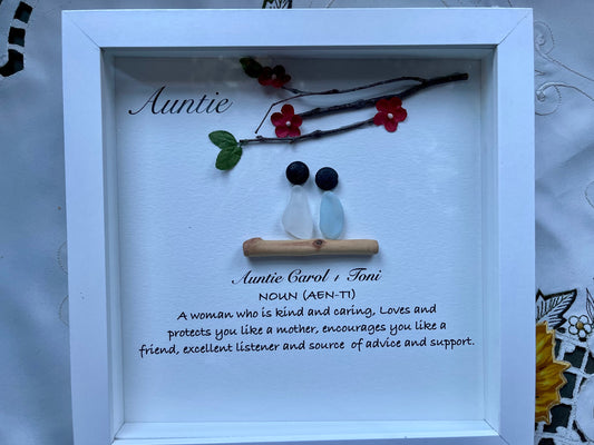 Sea Glass Pebble Art, Pebble Art Flowers, Gift for Her, Auntie Gift, Seaglass Picture, Family Is Forever