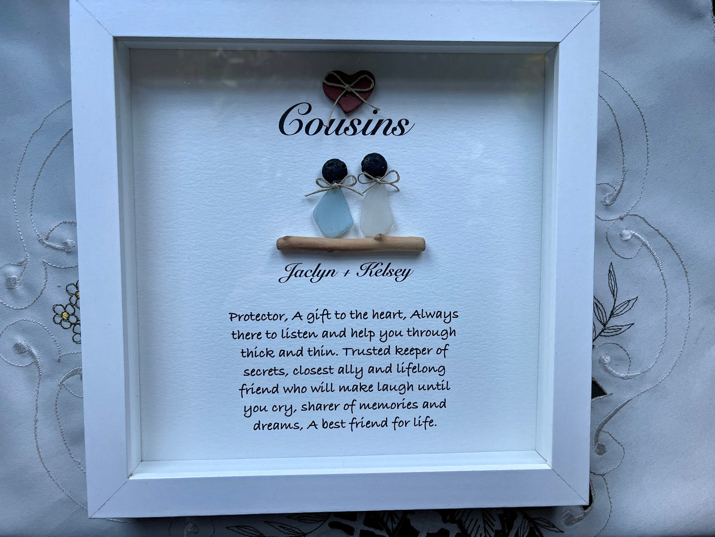 Sea Glass Pebble Art, Pebble Art Flowers, Gift for Her, Cousin Gift, Seaglass Picture, Family Is Forever
