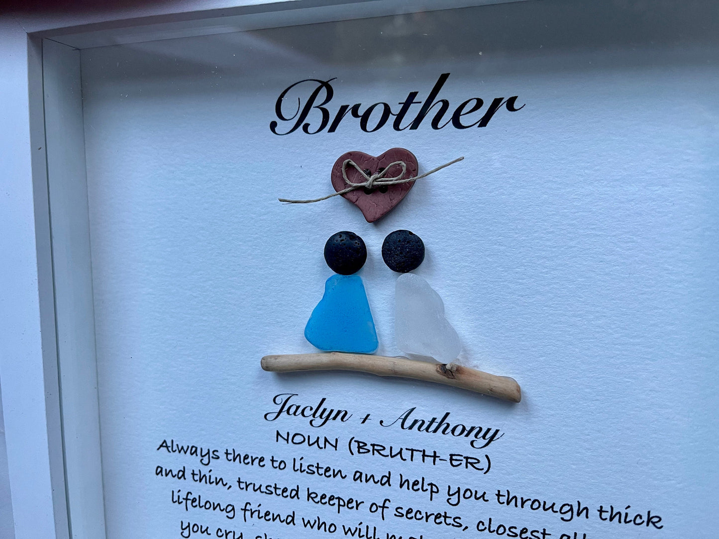 Sea Glass Pebble Art, Pebble Art Flowers, Gift for Him, Brother Gift, Seaglass Picture, Family Is Forever