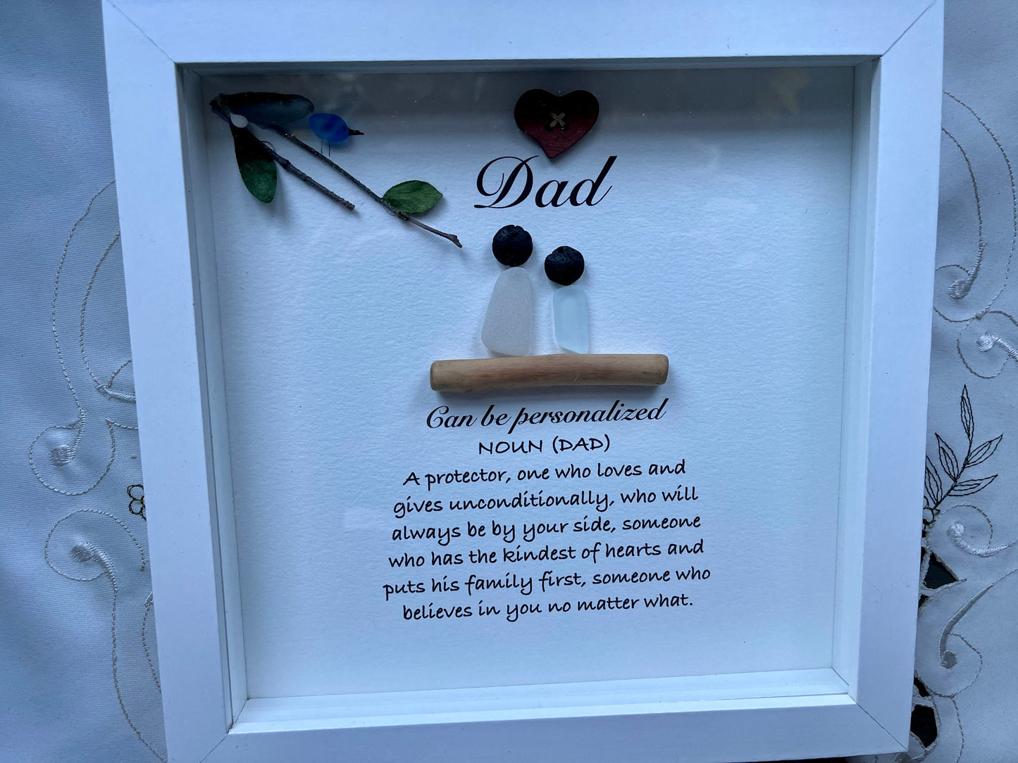 Sea Glass Pebble Art, Pebble Art Flowers, Gift for Him, Father Gift, Seaglass Picture, Family Is Forever