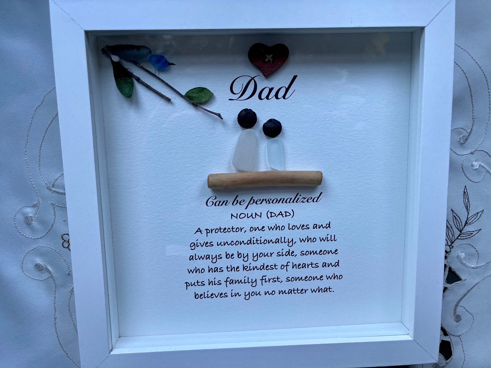 Sea Glass Pebble Art, Pebble Art Flowers, Gift for Him, Father Gift, Seaglass Picture, Family Is Forever