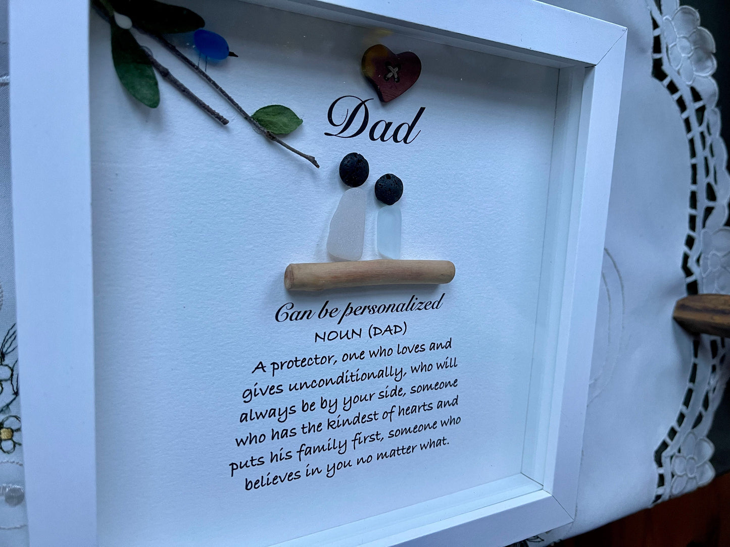Sea Glass Pebble Art, Pebble Art Flowers, Gift for Him, Father Gift, Seaglass Picture, Family Is Forever