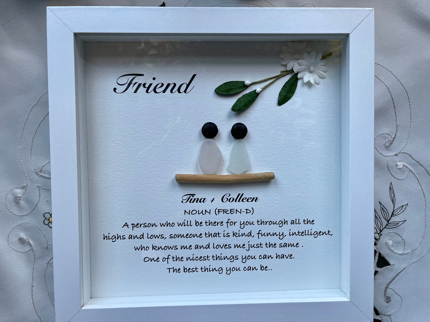 Sea Glass Pebble Art, Pebble Art, Gift for Her, Friendship Gift, Seaglass Picture, Friends