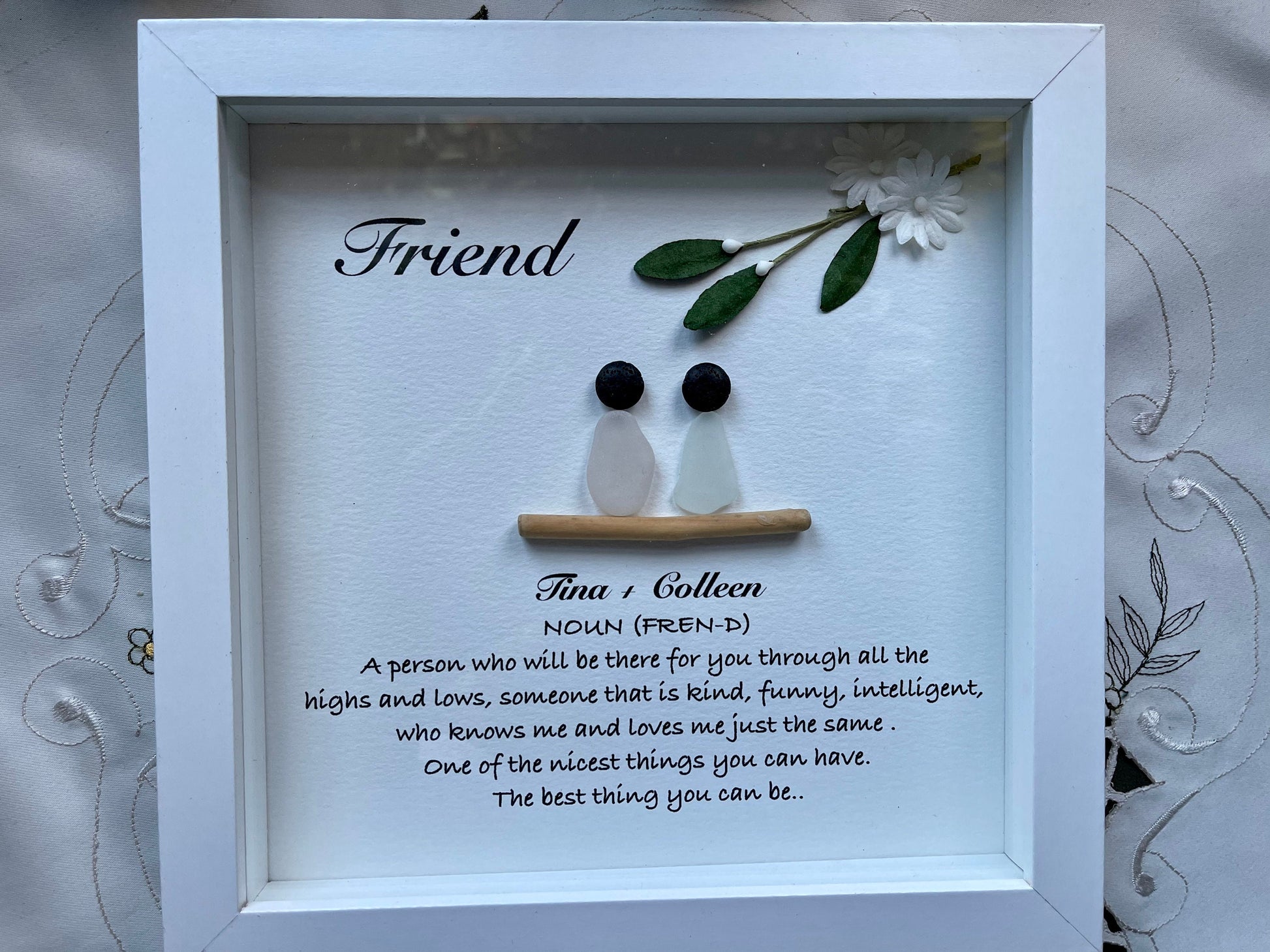 Sea Glass Pebble Art, Pebble Art, Gift for Her, Friendship Gift, Seaglass Picture, Friends