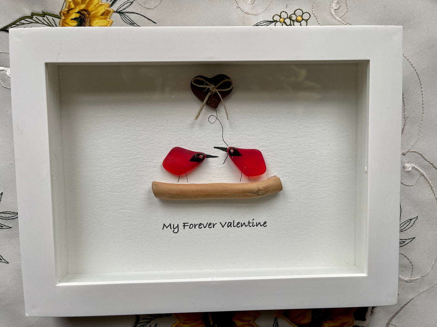 Sea Glass Pebble Art, Pebble Art Love Birds, Gift for Her, Anniversary, Seaglass Picture, Love, Sweet Gift