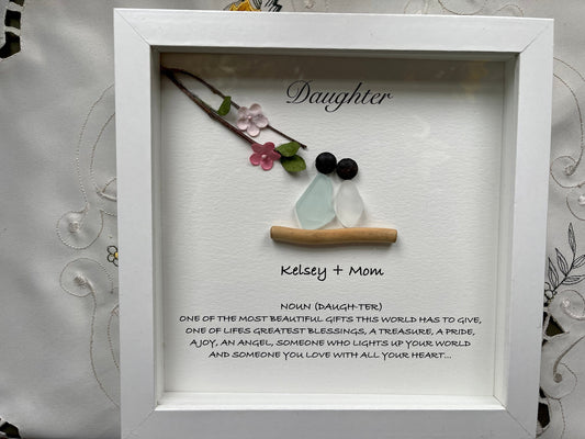 Sea Glass Pebble Art, Pebble Art Flowers, Gift for Her, Daughter Gift, Seaglass Picture, Family Is Forever