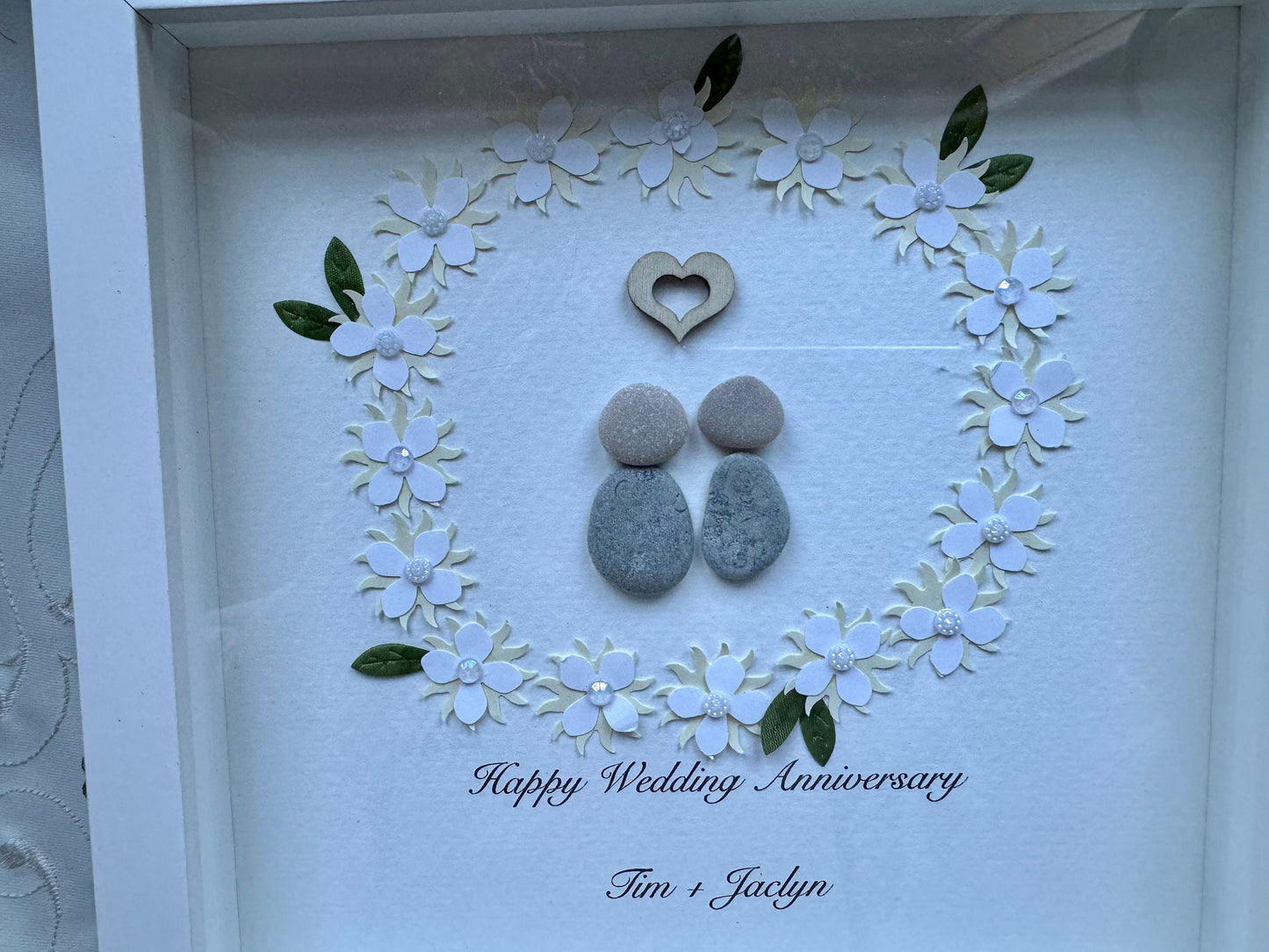 Sea Glass Pebble Art, Pebble Art Love, Gift for Her, Anniversary Gift, Seaglass Picture