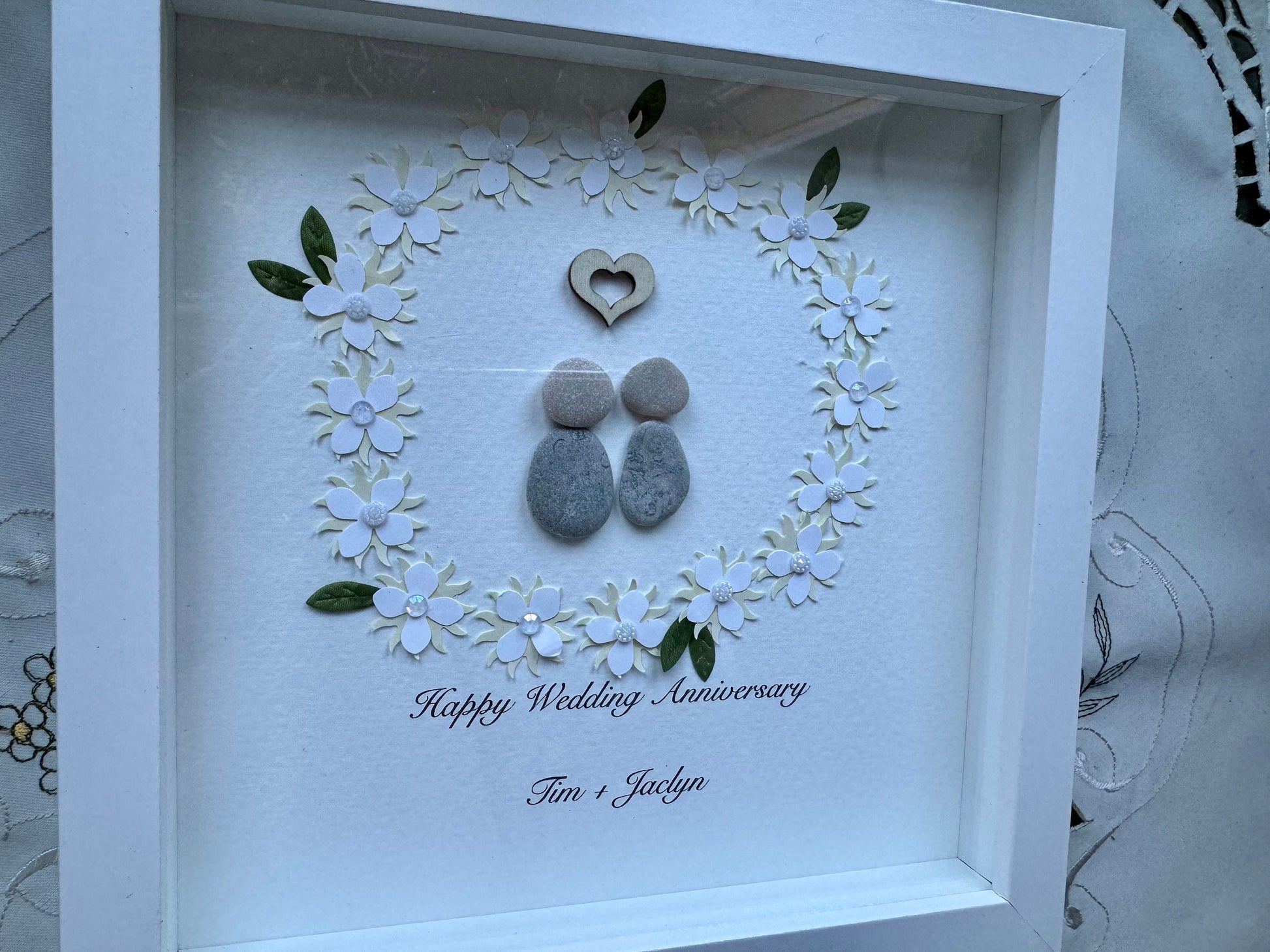 Sea Glass Pebble Art, Pebble Art Love, Gift for Her, Anniversary Gift, Seaglass Picture