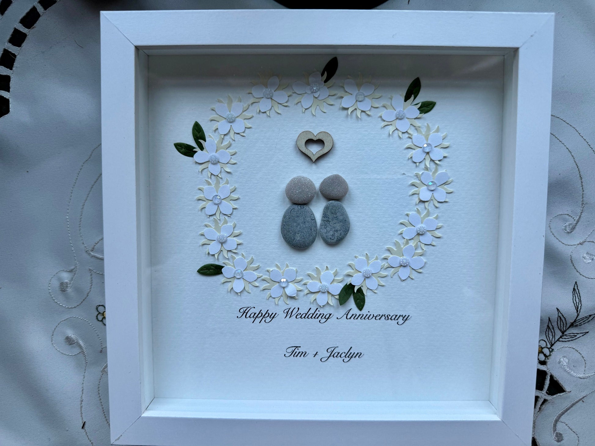 Sea Glass Pebble Art, Pebble Art Love, Gift for Her, Anniversary Gift, Seaglass Picture