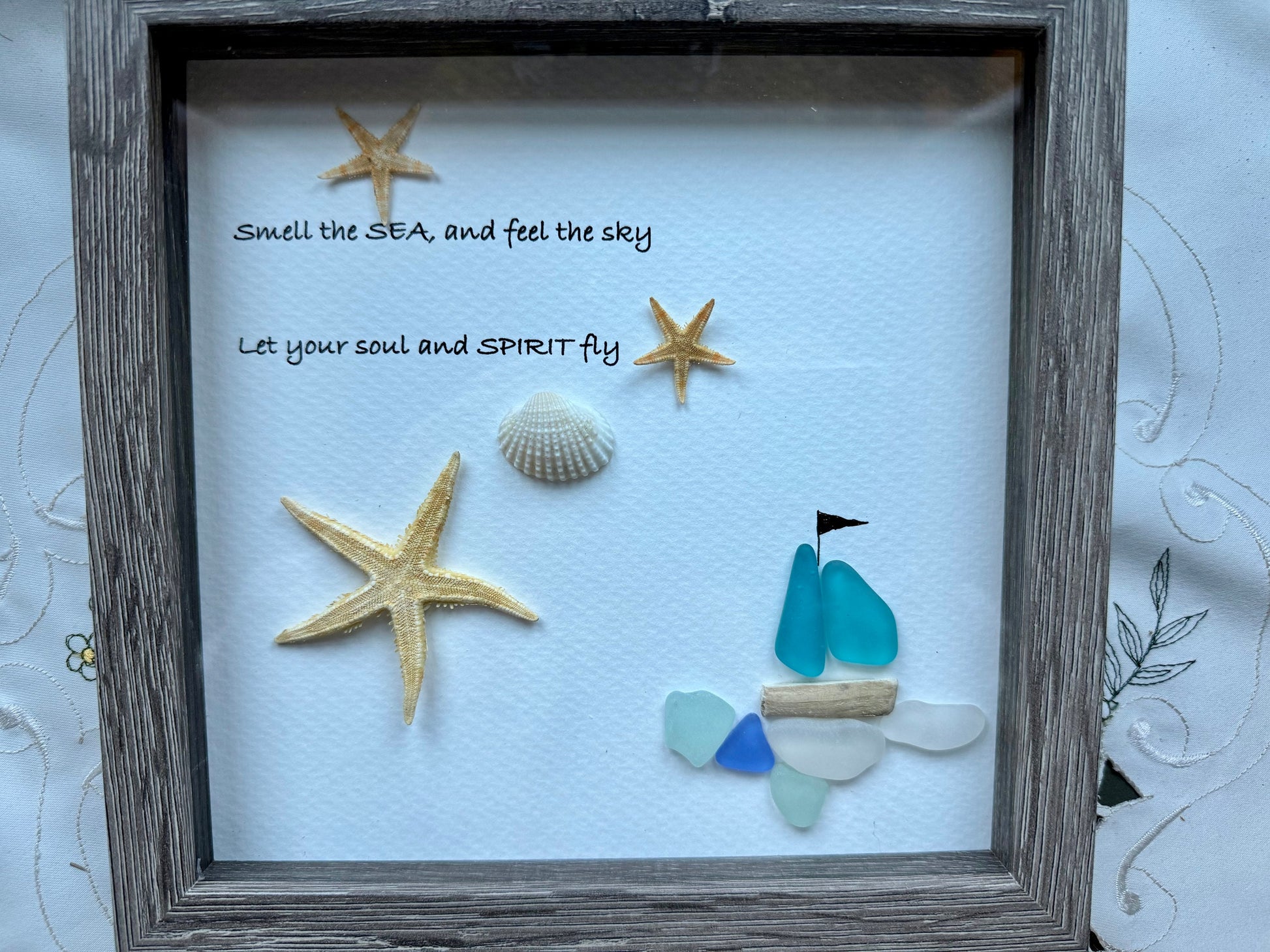 Sea Glass Pebble Art, Pebble Art Beach, Gift for Her, Seaglass Picture, Coastal Artwork