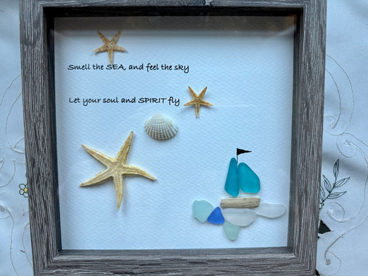 Sea Glass Pebble Art, Pebble Art Beach, Gift for Her, Seaglass Picture, Coastal Artwork
