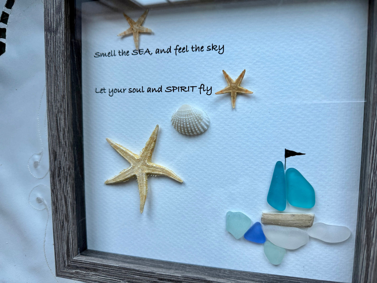Sea Glass Pebble Art, Pebble Art Beach, Gift for Her, Seaglass Picture, Coastal Artwork