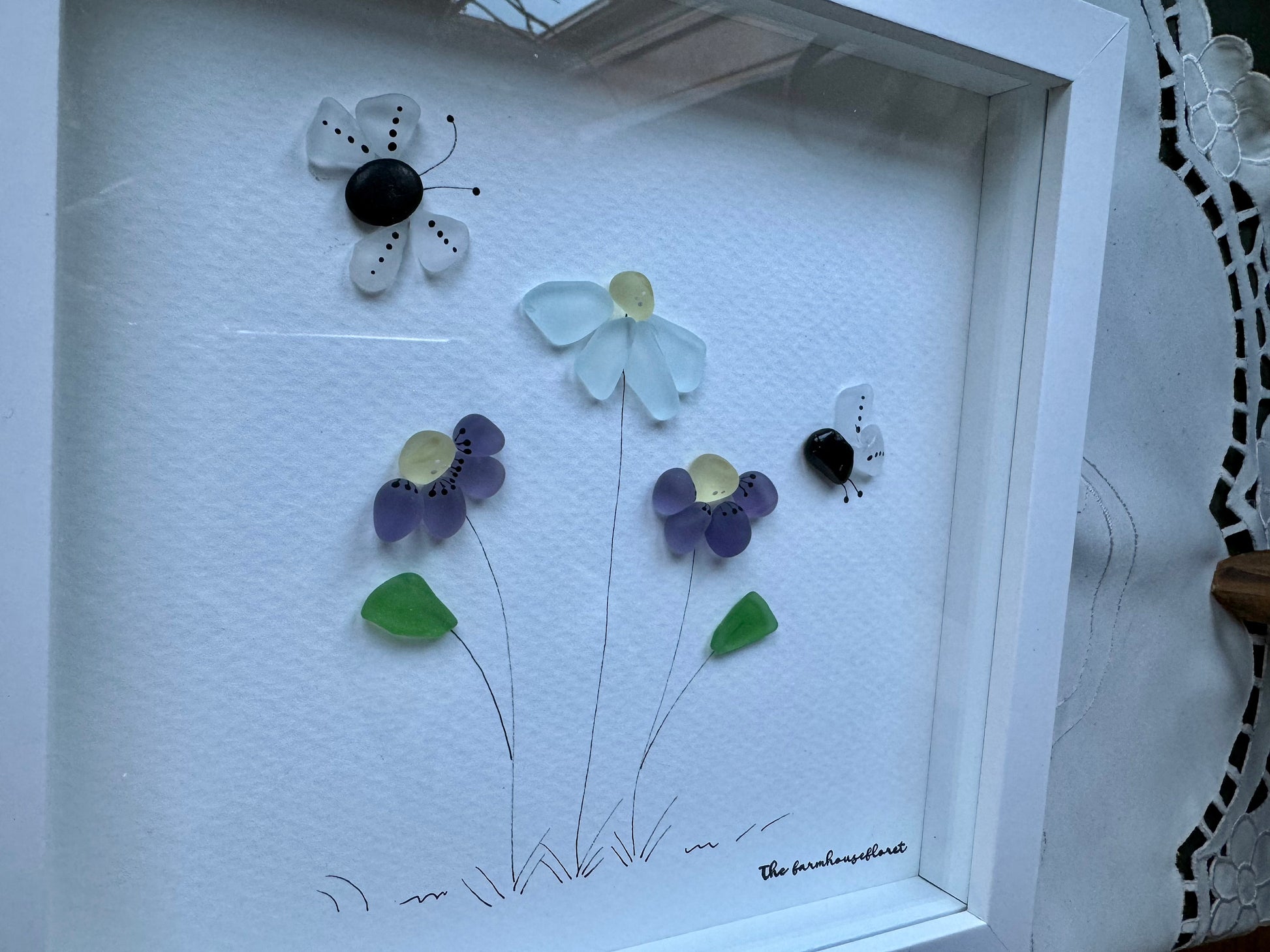 Sea Glass Pebble Art, Pebble Art Flowers, Gift for Her, Friendship Gift, Seaglass Picture, Any Occasion