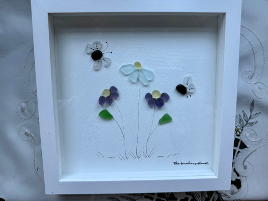 Sea Glass Pebble Art, Pebble Art Flowers, Gift for Her, Friendship Gift, Seaglass Picture, Any Occasion