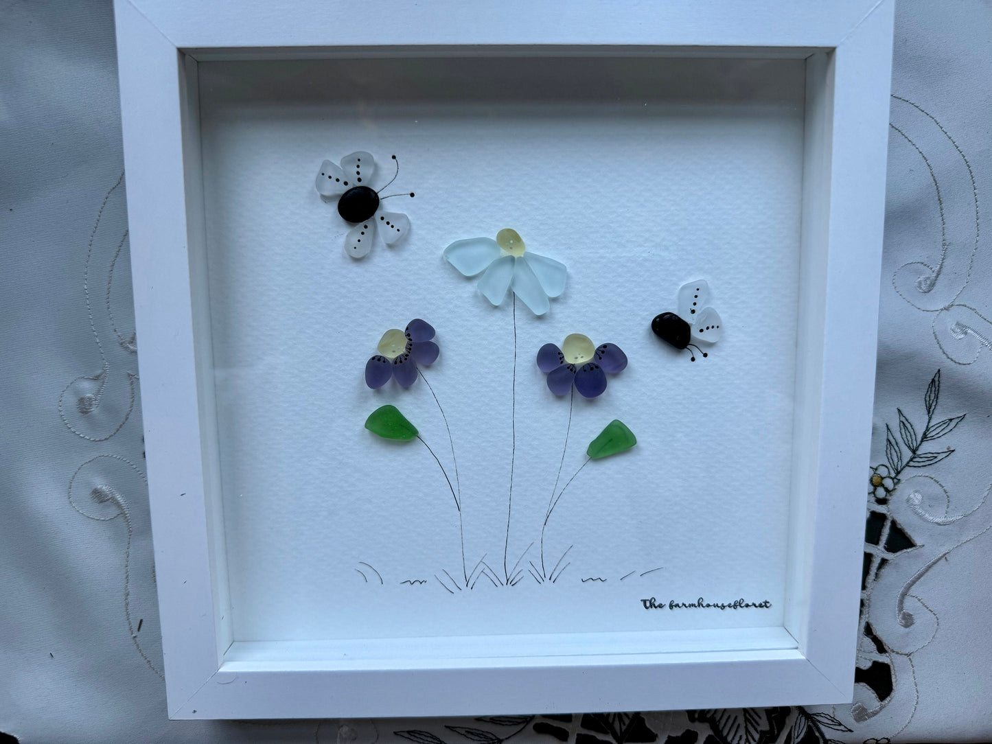 Sea Glass Pebble Art, Pebble Art Flowers, Gift for Her, Friendship Gift, Seaglass Picture, Any Occasion