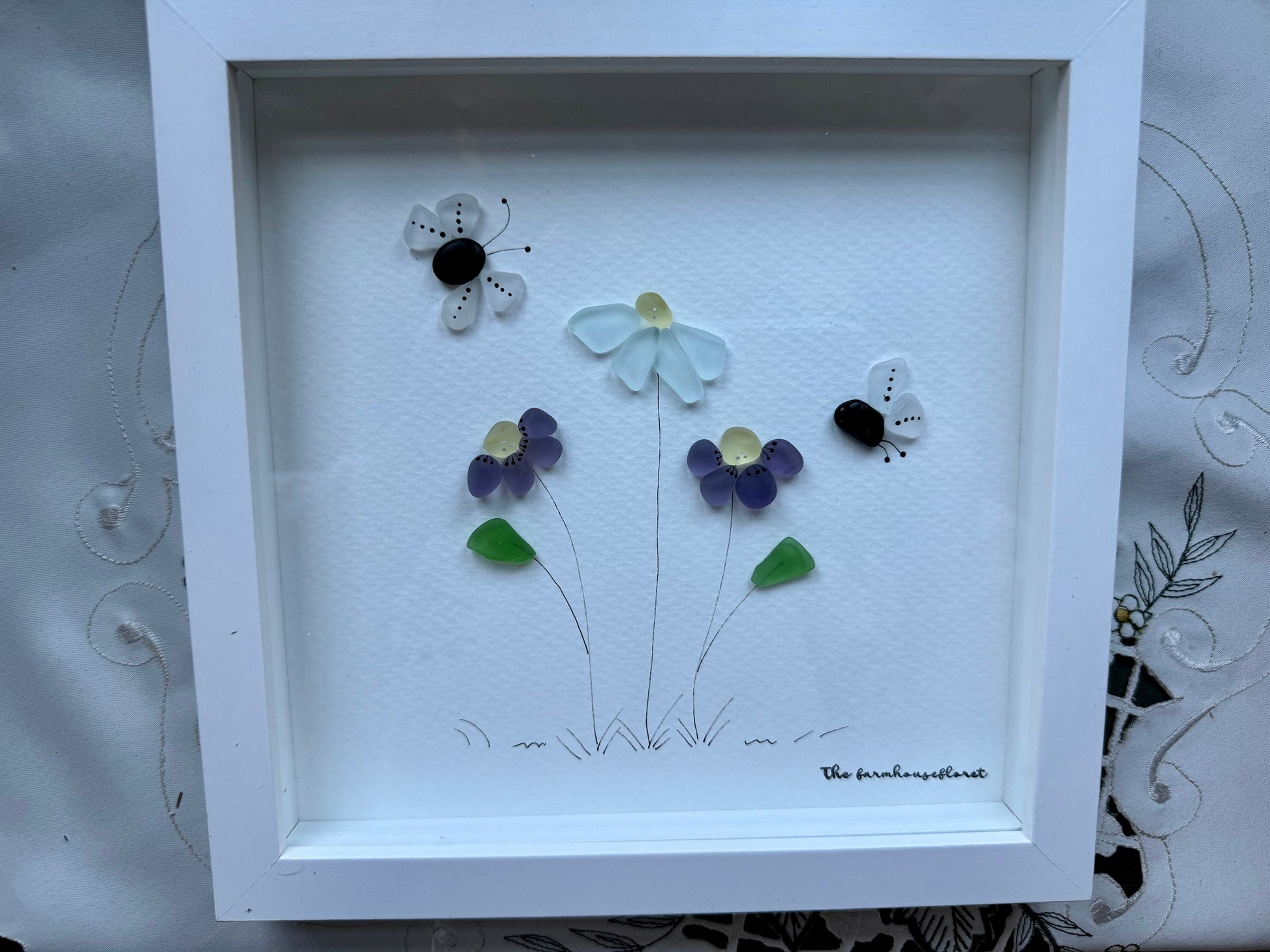 Sea Glass Pebble Art, Pebble Art Flowers, Gift for Her, Friendship Gift, Seaglass Picture, Any Occasion