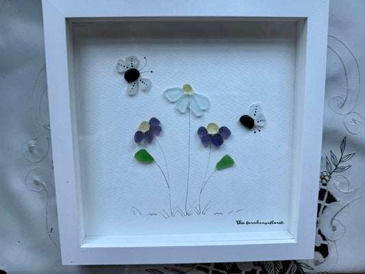Sea Glass Pebble Art, Pebble Art Flowers, Gift for Her, Friendship Gift, Seaglass Picture, Any Occasion