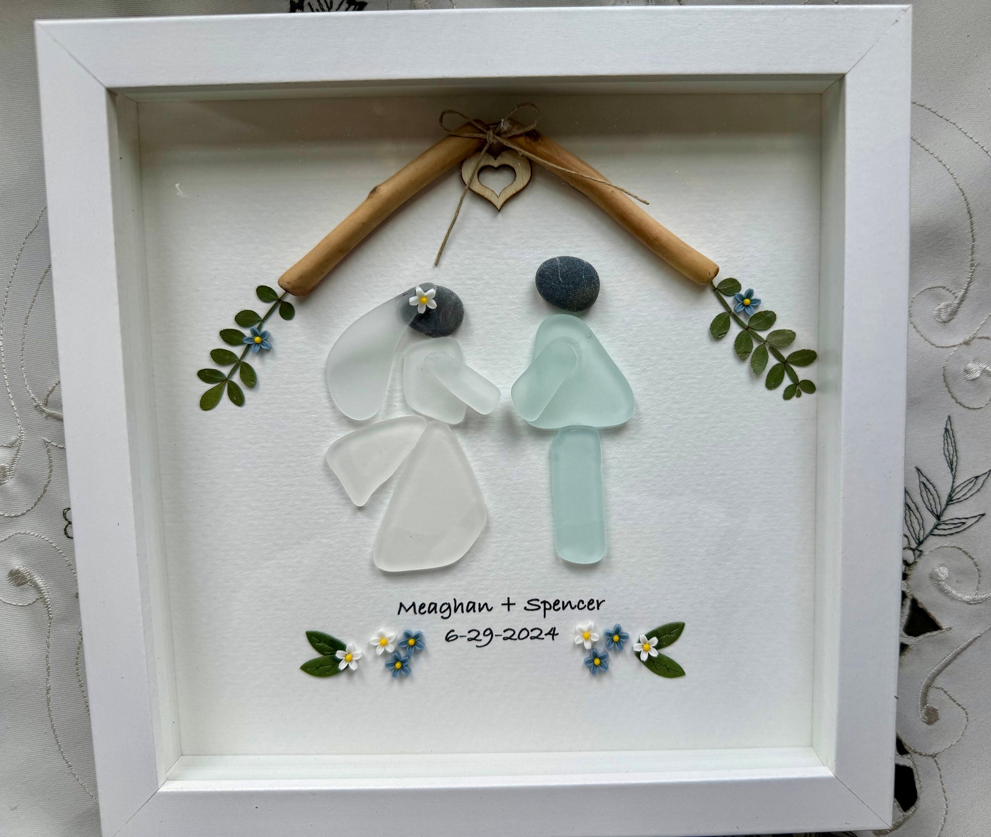 Sea Glass Pebble Art, Pebble Art Love, Gift for Her, Wedding Gift, Seaglass Picture