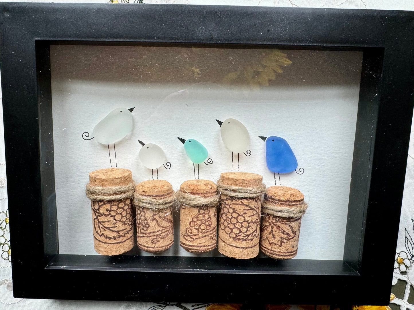 Sea Glass Pebble Art, Pebble Art Beach Umbrella, Gift for Her, Friendship Gift, Seaglass Picture, Beach Decor