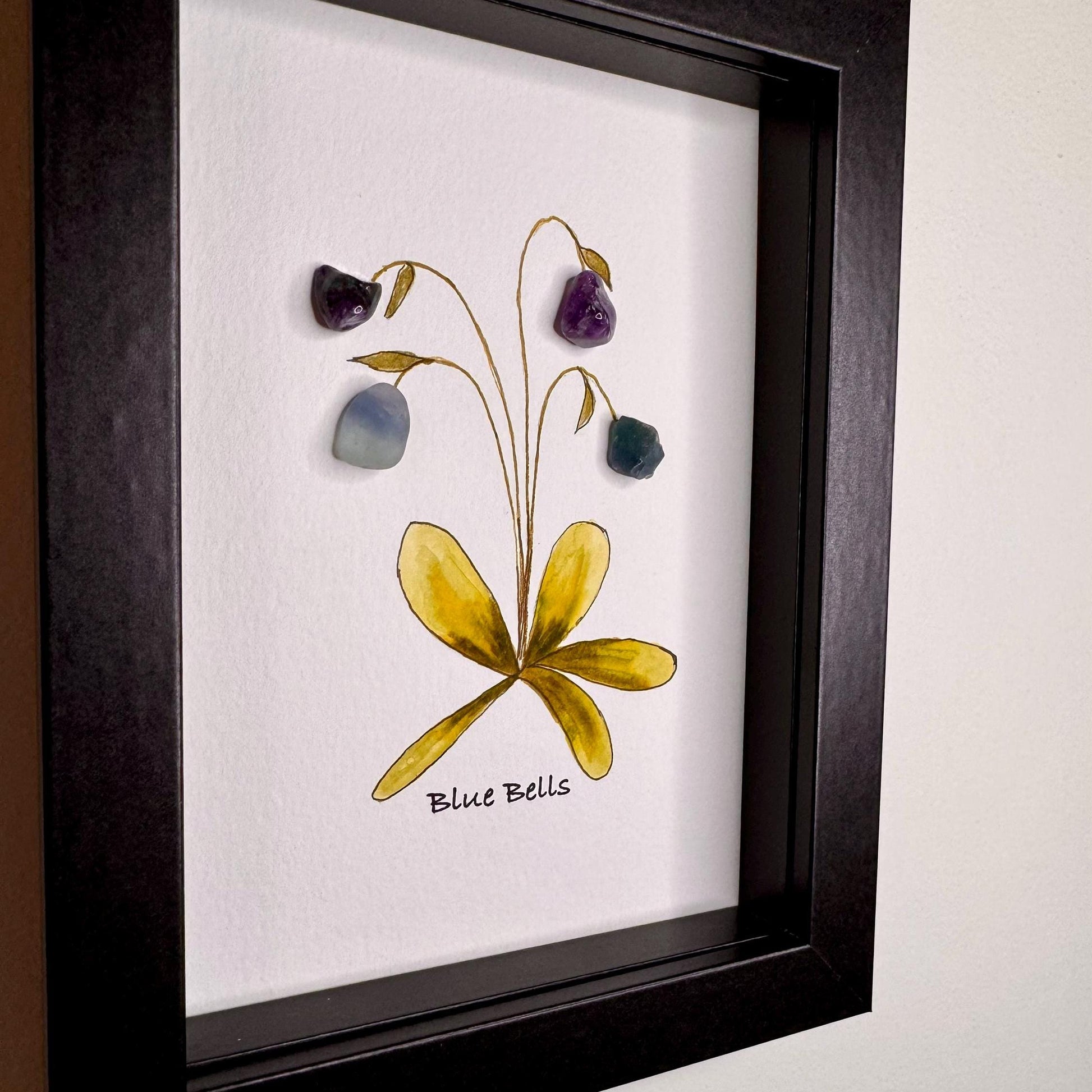 Sea Glass Pebble Art, Pebble Art Flowers, Gift for Her, Friendship Gift, Seaglass Picture, Blue Bell