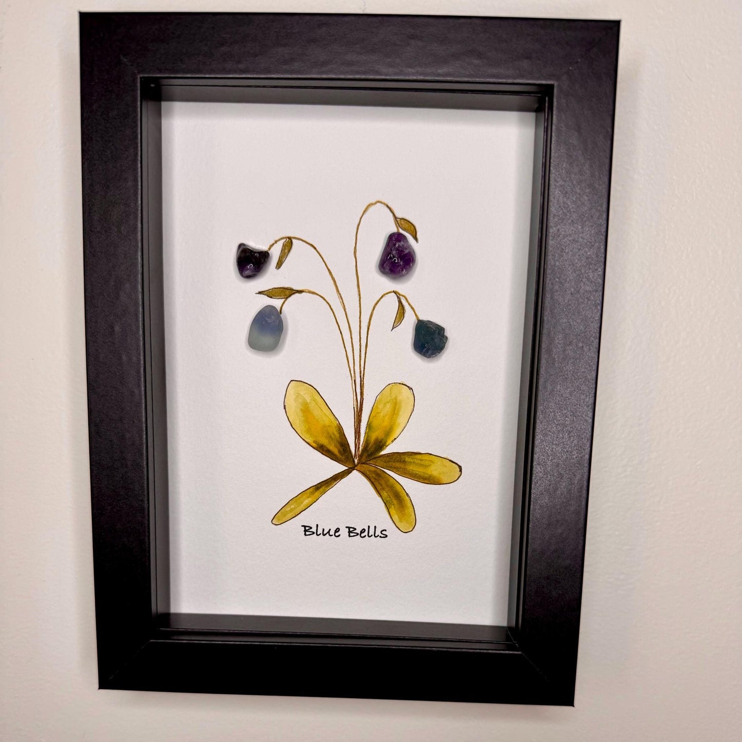 Sea Glass Pebble Art, Pebble Art Flowers, Gift for Her, Friendship Gift, Seaglass Picture, Blue Bell