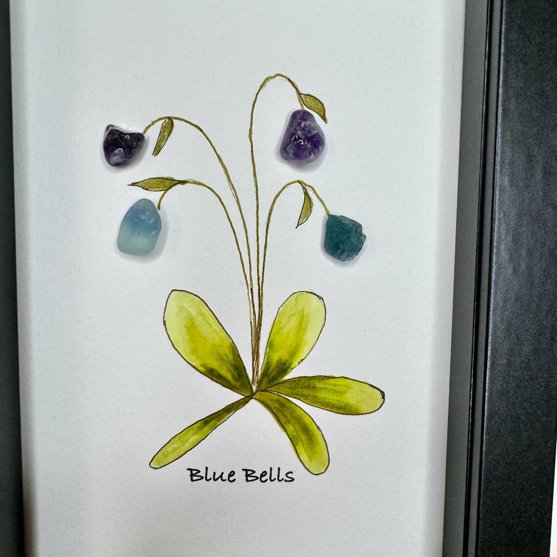 Sea Glass Pebble Art, Pebble Art Flowers, Gift for Her, Friendship Gift, Seaglass Picture, Blue Bell