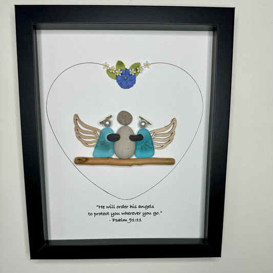 Sea Glass Pebble Art, Pebble Art Nature, Gift after Loss , Sympathy Gift, Seaglass Picture, In Memory Of, Angels
