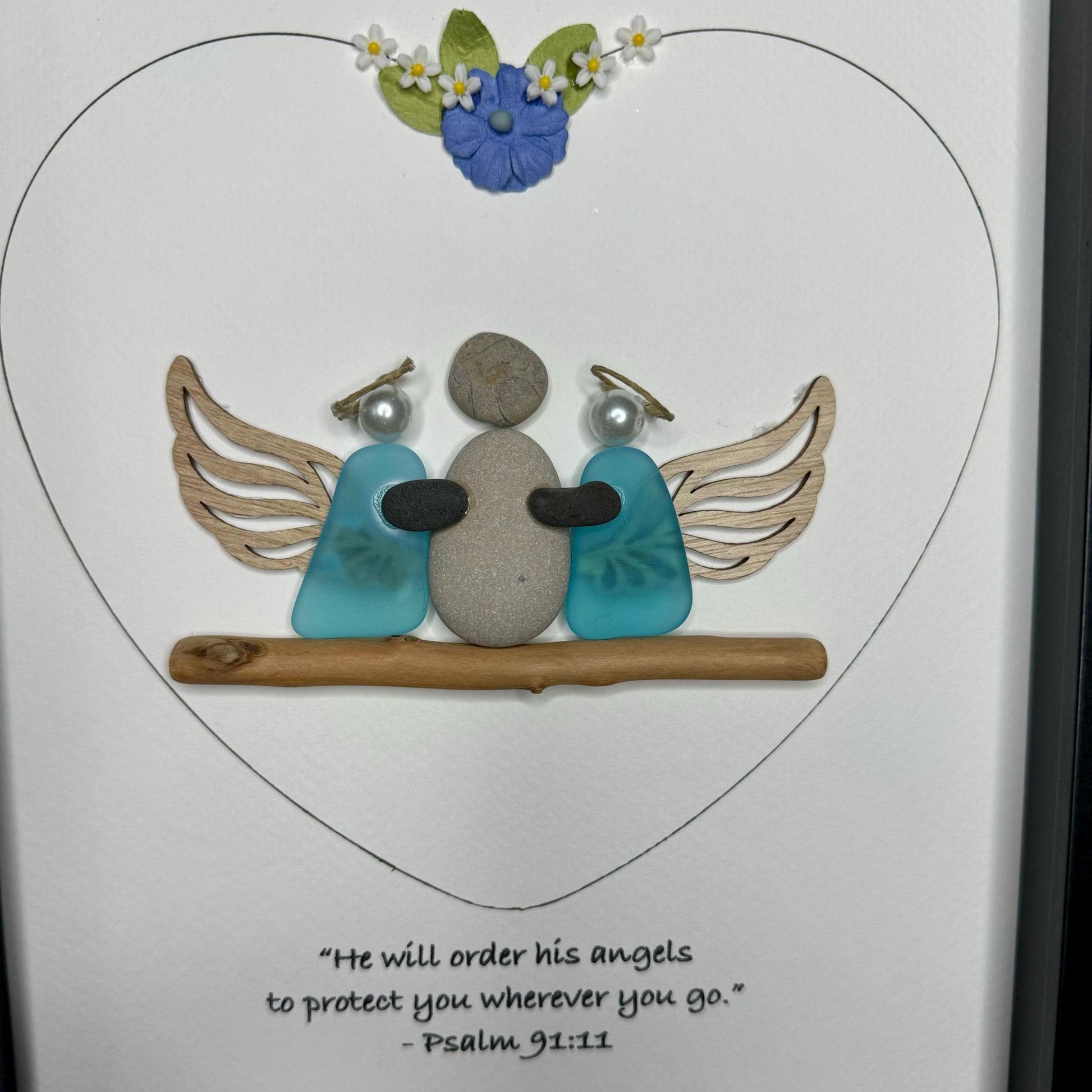 Sea Glass Pebble Art, Pebble Art Nature, Gift after Loss , Sympathy Gift, Seaglass Picture, In Memory Of, Angels