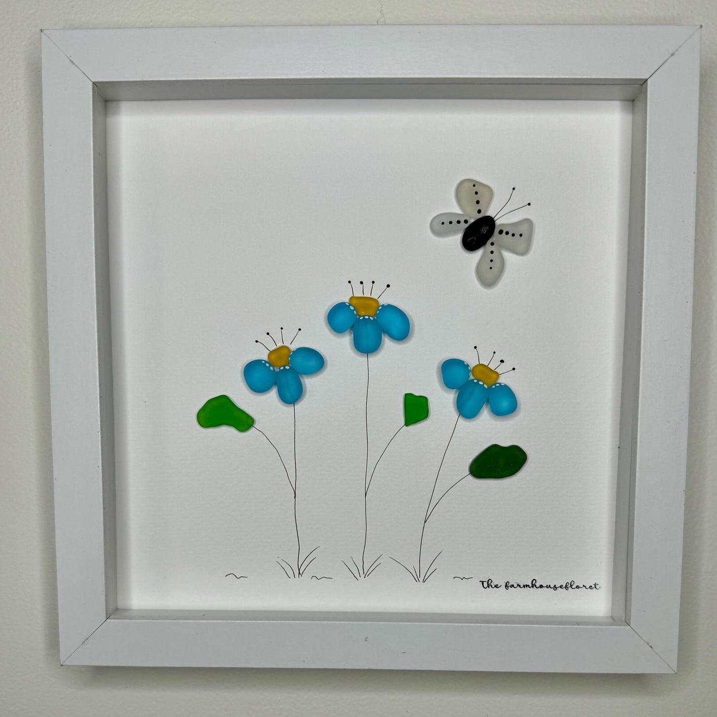 Sea Glass Pebble Art, Pebble Art Flowers, Gift for Her, Friendship Gift, Seaglass Picture, Any Occasion