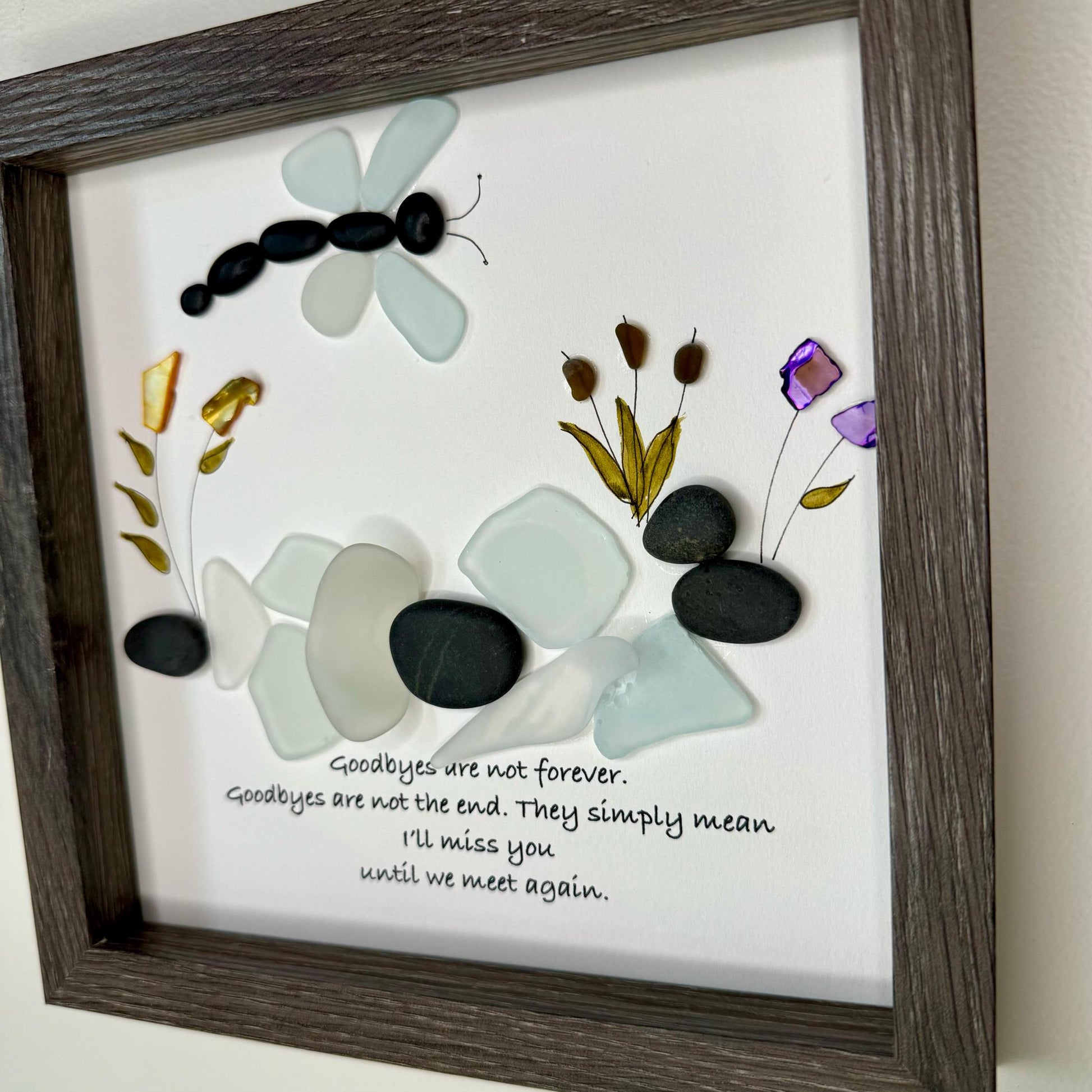 Sea Glass Pebble Art, Pebble Art Nature, Gift after Loss , Sympathy Gift, Seaglass Picture, In Memory Of