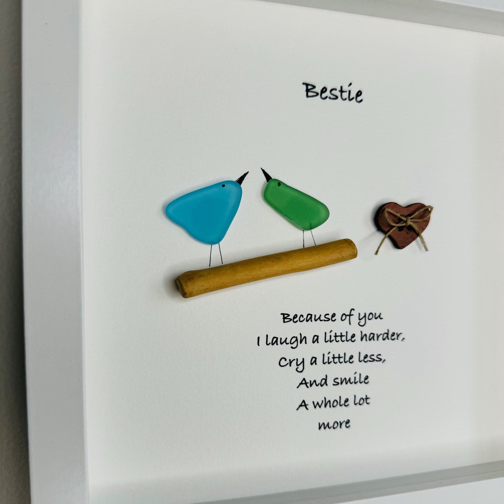 Sea Glass Pebble Art, Pebble Art Birds, Gift for Her, Friendship Gift, Seaglass Picture, Bird Lover Gift