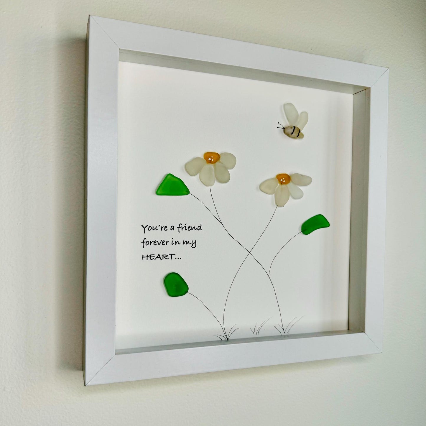 Sea Glass Pebble Art, Pebble Art Flowers, Gift for Her, Friendship Gift, Seaglass Picture, Best Friend Gift